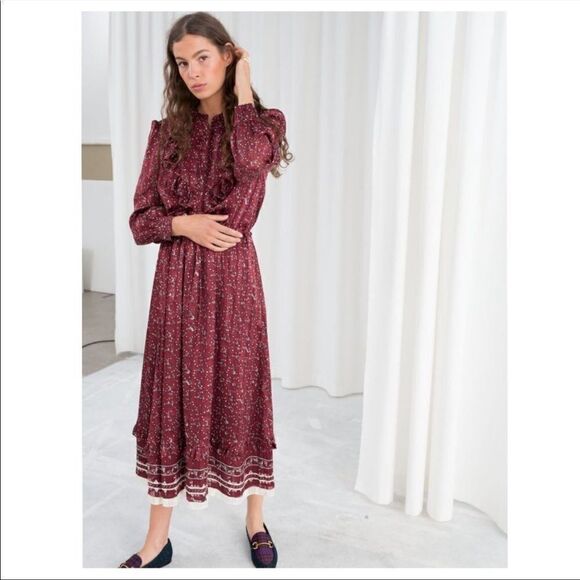 Paris Atelier & Other Stories Peasant Maxi Dress Satin Ruffle 8 - Picture 1 of 8